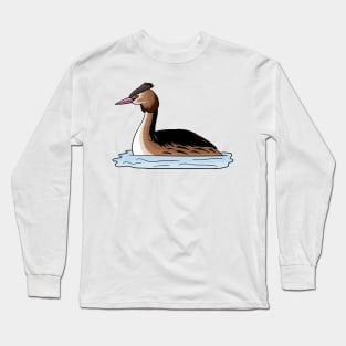 Great crested grebe bird cartoon illustration. Long Sleeve T-Shirt